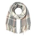 Classic plaid scarf with gray, beige, and pink tones and fringe tassels on white background - 200x60cm / Grey Plaid (29#)