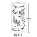 Black and white sketch flower tattoo sticker with roses and moon, 96x190mm - Bk-172 / 96*190mm