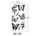 Black and white sketch tattoo sticker featuring butterflies and roses, size 96x190mm - Bk-163 / 96*190mm