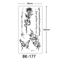 Black and white sketch flower tattoo sticker sheet with rose and butterfly motifs - Bk-177 / 96*190mm