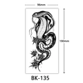 Detailed black and white cobra and flower sketch temporary tattoo sticker BK-135 - Bk-135 / 96*190mm