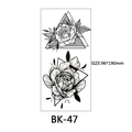 Black and white sketch rose floral temporary tattoo sticker with geometric details - Bk-047 / 96*190mm