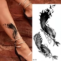 Artistic black and white sketch feather and arrow tattoo sticker for ankle application - Bk-078 / 96*190mm
