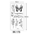 Elegant black and white floral and butterfly sketch temporary tattoo sticker BK-176 - Bk-176 / 96*190mm