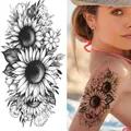 High quality sketch sunflower temporary tattoo sticker for arm and shoulder decoration - Bk-074 / 96*190mm