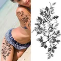 Detailed black and white sketch floral temporary tattoo sticker for body art decoration - Bk-075 / 96*190mm