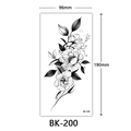 Large black and white peony sketch floral temporary tattoo sticker sheet, model BK-200 - Bk-200 / 96*190mm