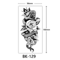 Black and white sketch tattoo sticker featuring snake and rose design, model BK-129 - Bk-129 / 96*190mm