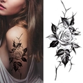 Realistic black and white sketch rose tattoo sticker with thorn design for arm - Bk-048 / 96*190mm