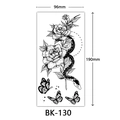 Large black and white sketch flower tattoo sticker with snake and butterflies, 190x96mm - Bk-130 / 96*190mm