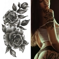 Elegant black and white sketch rose temporary tattoo sticker for body art decoration - Bk-056 / 96*190mm