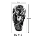 Detailed lion and compass sketch temporary tattoo sticker, model BK-146, 190x96mm - Bk-146 / 96*190mm