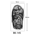 Black and white sketch lion with clock and compass tattoo sticker, size 96x190mm. - Bk-145 / 96*190mm