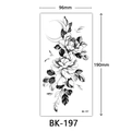 Sketch flower temporary tattoo sticker featuring moon and black roses, size 96x190mm - Bk-197 / 96*190mm