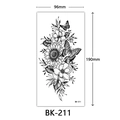 Detailed black and white sketch tattoo sticker featuring sunflowers and butterflies, 96x190mm - Bk-211 / 96*190mm