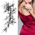 Large black and white sketch rose flower temporary tattoo sticker for back and body - Bk-049 / 96*190mm