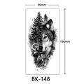 Sketch wolf and forest temporary tattoo sticker design, 96x190mm dimension guide - Bk-148 / 96*190mm
