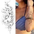 Black and white sketch flower and snake temporary tattoo sticker for arm and body - Bk-050 / 96*190mm