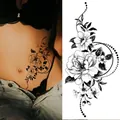 Large black and white sketch floral temporary tattoo sticker for female waist and hip area - Bk-054 / 96*190mm