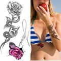Temporary tattoo sticker set with sketch rose and snake plus purple rose design - Bk-058 / 96*190mm