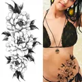 Black and white sketch floral temporary tattoo sticker for waist and body art decoration - Bk-060 / 96*190mm