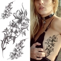 Black and white lily flower sketch temporary tattoo sticker for ribs and arms - Bk-061 / 96*190mm