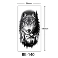 Large black and white wolf and eagle forest sketch temporary tattoo sticker, 96x190mm - Bk-140 / 96*190mm