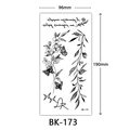 Black and white sketch flower and butterfly temporary tattoo sticker, 96mm x 190mm - Bk-173 / 96*190mm