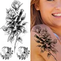 Sketch style black and white rose and dagger temporary tattoo sticker for shoulder application - Bk-067 / 96*190mm