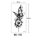 Large black and white temporary tattoo sticker with butterfly and flower sketch art - Bk-192 / 96*190mm