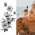 Black and white sketch flower and butterfly temporary tattoo sticker - Bk-062 / 96*190mm