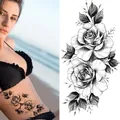 Elegant black and white sketch rose temporary tattoo sticker for torso and arms - Bk-064 / 96*190mm