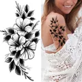 Realistic hibiscus flower sketch temporary tattoo sticker for shoulder or arm - Bk-068 / 96*190mm