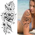 Realistic black and white sketch floral temporary tattoo sticker for woman arm decor - Bk-069 / 96*190mm
