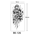 Large black and white sketch dragon and floral temporary tattoo sticker, 9.6x19cm design - Bk-126 / 96*190mm
