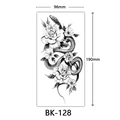 Detailed black and white sketch tattoo sticker featuring a snake and rose flowers - Bk-128 / 96*190mm