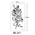 Black and white sketch snake and flower temporary tattoo sticker, model BK-221, 96x190mm - Bk-221 / 96*190mm