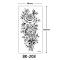 Black and white sketch rose and compass temporary tattoo sticker, BK-208 style design - Bk-208 / 96*190mm