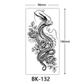 Black and white sketch temporary tattoo featuring a dragon and floral peonies design - Bk-132 / 96*190mm