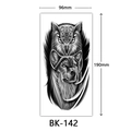 Temporary black and white sketch tattoo sticker with owl and wolf designs, 190x96mm - Bk-142 / 96*190mm