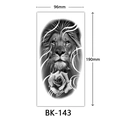 Black and white lion and rose sketch temporary tattoo sticker, 96x190mm, BK-143. - Bk-143 / 96*190mm