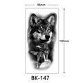 Detailed wolf head sketch temporary tattoo sticker black and white 96x190mm model BK-147 - Bk-147 / 96*190mm