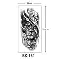 Detailed black and white lion tattoo sticker with playing cards and rose, 190x96mm - Bk-151 / 96*190mm