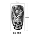 Black and white sketch tattoo sticker with angel and skull design, size 96x190mm - Bk-160 / 96*190mm
