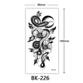 Temporary sketch tattoo sticker with black and white snake, flowers and crescent moon design - Bk-226 / 96*190mm
