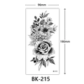 Detailed black and white sketch rose floral temporary tattoo sticker, variant BK-215 style - Bk-215 / 96*190mm