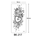Large black and white sketch rose tattoo sticker with heart-shaped pocket watch design - Bk-217 / 96*190mm