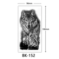 Sketch style wolf temporary tattoo sticker with forest design in black and white finish - Bk-152 / 96*190mm