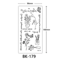 Black and white sketch flower and butterfly temporary tattoo sticker sheet, 96x190mm size - Bk-179 / 96*190mm