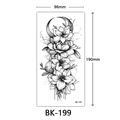 Black and white sketch flower temporary tattoo sticker BK-199 measuring 96x190mm - Bk-199 / 96*190mm